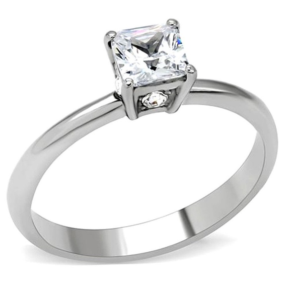 Women's Princess Cut Solitaire CZ Band Ring Set - Picture 3 of 8